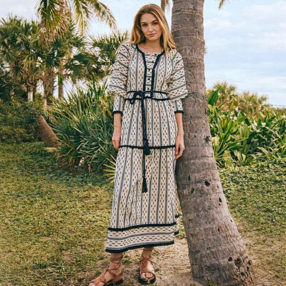 TUCKERNUCK HUNTER BELL BLACK WHITE TIERED MAXI DRESS SIZE LARGE - Picture 1 of 15